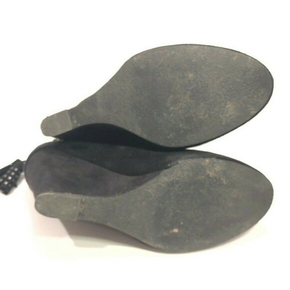 Anne Klein iflex Women Black Suede Leather Wedge Boot Bootie Tassel 6.5M - Picture 5 of 6